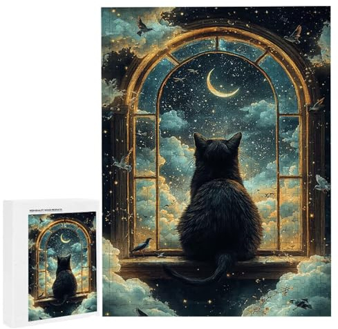 Puzzle 1000 Teile Erwachsene Mond Schwarze Katze, Impossible Klassische Jigsaw Puzzles 75 x 50cm, Geschicklichkeitsspiel für die ganze Familie, Puzzle farbenfrohes Legespiel Home Dekor Geschenk k-997