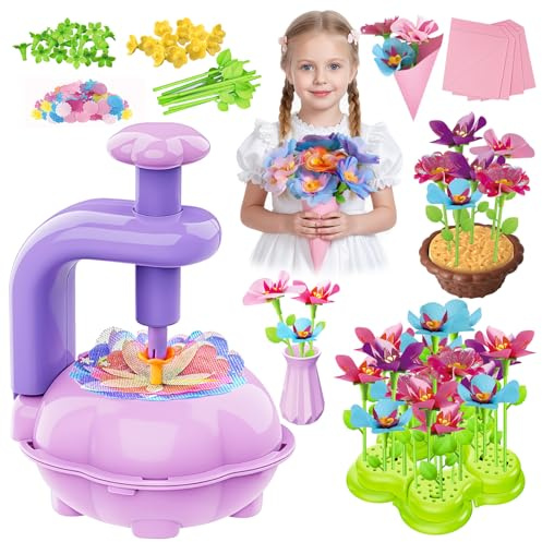 wittsyer DIY Blumen Bastelset Kinder ab 6 Jahre, Basteln Mädchen 5 6 7 8 Jahre, Blumen Basteln Kinder Spielzeug mit Blumenmaschine, Geschenk zum Geburtstag für Mädchen