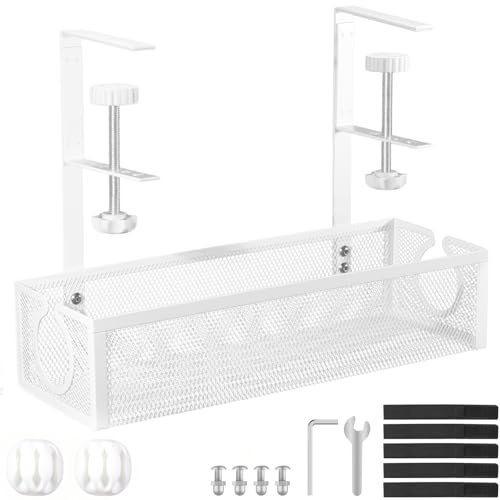 Organisateur de Câble Bureau sous Plan - Cache Cable avec Support Intégré | Kit Cable Management (39.8x15.5x18.5cm) pour Prises & Câbles PC Gamer/Ordinateur (Weiß)