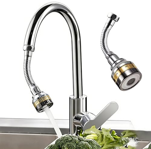 Wasserhahn Verlängerung 360° Drehbar, Flexibler Wasserhahn Aufsatz aus Metall, Schwenkbarer Verlängerungsrohr für Waschbecken, Küche, Bad, Wasserhahnaufsatz für Spüle und Waschtisch