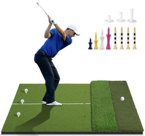 Heavy-Duty 3-in-1 Golf Hitting Swing Mat 5x4ft (117 * 150cm) with Golf Accessories Tees
