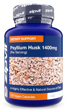 Zipvit Psyllium Husk Fibre Supplement, 1400mg Psyllium Husk Powder, Up to 4200mg Per Serving, 120 Vegan Capsules