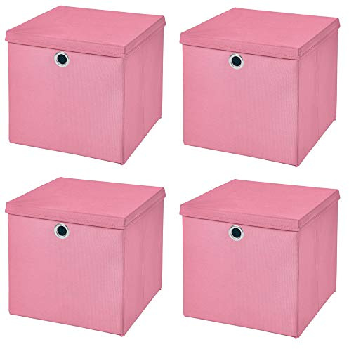 StickandShine 4er Set Faltbox 28 x 28 x 28 cm Aufbewahrungsbox faltbar mit Deckel (Rosa)