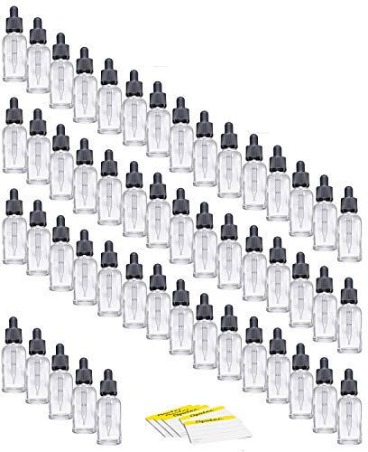 Oputec Lot de 50 x 30ml flacons Compte-Gouttes en Verre - avec Pipette en Verre et Graduation - Bouteilles de Pharmacie, Transparent