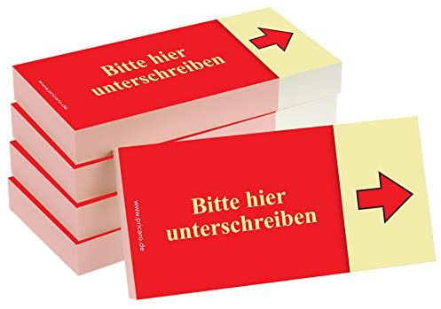 PRICARO Haftnotizen Bitte hier unterschreiben, Pfeil rechts, rot, 100 Blatt, 5 Stück