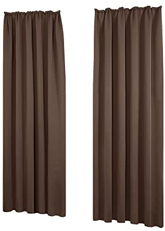 Deconovo Gardinen mit Kräuselband Thermovorhang Hitzeschutz UV-Schutz Braun | 2er Set, H 220 x B 140 cm, Verdunklungsvorhänge, Wärmeisolierende Curtain, für Schlafzimmer, Sichtschutz, Wärmehaltung