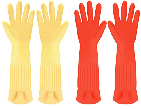 Discoball 2 Pairs Rubber Cleaning Gloves Non-slip Kitchen Dishwashing Household Glove, Long Sleeve, Reuseable
