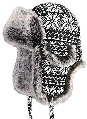 G&F Fliegermützen Pilotenmütze Stricken Trapper Bomber Hut Winter Dick Deckel Mit Ohrenklappen Warm Halten Fliegerhut (Color : Black, Size : 62)