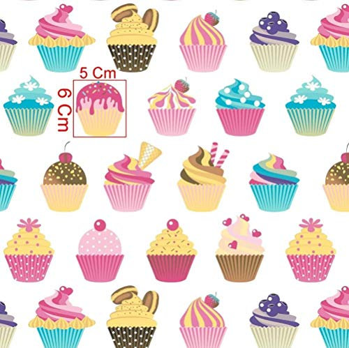 100x160cm Cupcake Muffin Kuchen 100% Baumwolle Baumwollstoff Kinder Meterware Handwerken Nähen Stoff (100x160cm)