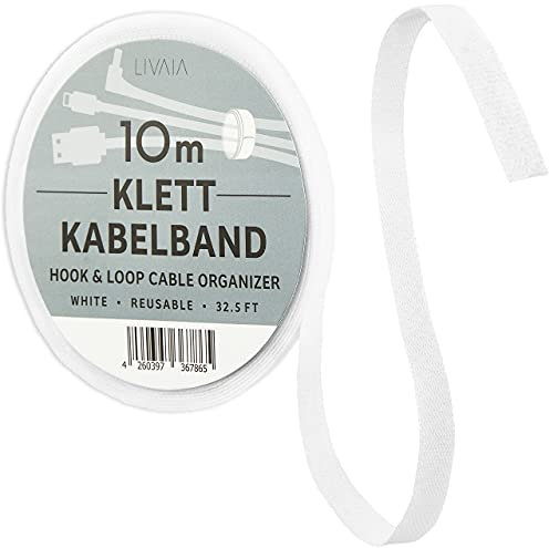 Fascette serracavi 10m con chiusura a strappo richiudibile: bianca, sistema cavi, organizzatore cavi, gestione cavi, chiusura a strappo, serracavi con chiusura a strappo adesiva di LIVAIA