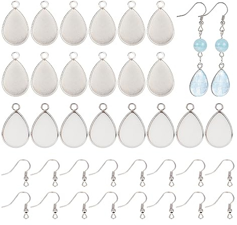 UNICRAFTALE 50 Sets Teardrop Cabochon Rohlinge Ohrringe Herstellung Set DIY Ohrring Haken Metall Cabochon Ohrringe Sets Für Frauen DIY Ohrring Schmuckherstellung