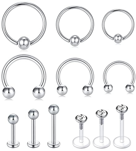 Briana Williams 16G Tragus Cartílago Helix Pendiente Acero Quirúrgico Herradura Anillo de Nariz Labret Piercing de Labios Daith de Oreja