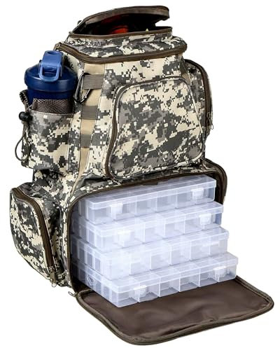 Angelrucksack mit Boxen - AngelnTasche, Angelrucksack, Inklusive 4 Tackleboxen, Zum Organisieren Aufbewahren von Angelzubehör, Blackbass-Angelkoffer, Hecht, Karpfen, Surfcasting