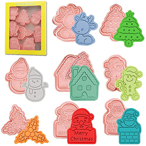 8 Pezzi Tagliabiscotti 'Natale', Formine Biscotti Natalizi, Stampo 3D (Natale-A)