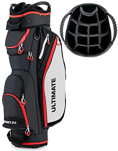COSTWAY Sac de Golf avec Support 14 Compartiments Séparés | Sac de Golf Léger avec 8 Poches, Capuche Anti-Pluie, Bandoulière et Sac Isotherme pour Transporter Grande Capacité