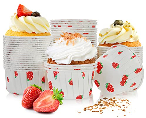 Spesh 50 Stücke Mini Muffins Papierförmchen Einhorn Muffinförmchen Cupcake Formen für Weihnachten, Geburtstagsfeiern, Thanksgiving (Erdbeeren)