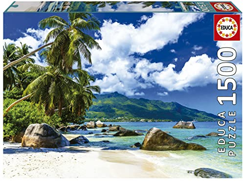 Educa - Puzzle di 1500 pezzi per adulti | Seychelles. Ha creato un pezzo per pezzo questa fantastica immagine dell'isola di Seychelles. 85 x 60 cm. Include la colla Fix puzzle. Da 14 anni (19564)