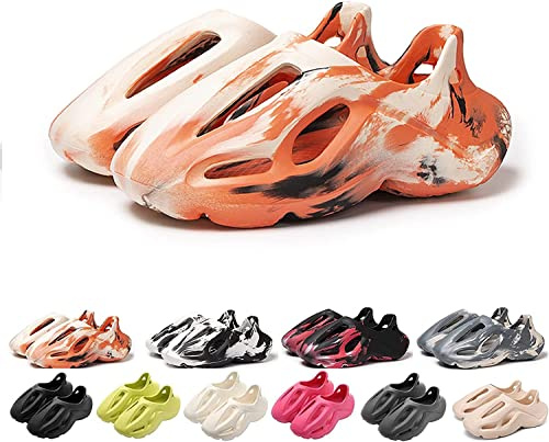 Skumlöparskor för män och kvinnor, andningsbara lätta tofflor tofflor, halkfria snabbtorkande supermjuka, avslappnade ihåliga sportskor, utomhuspromenadsneakers, strandsandaler, Orange vitt, 4/4.5 UK