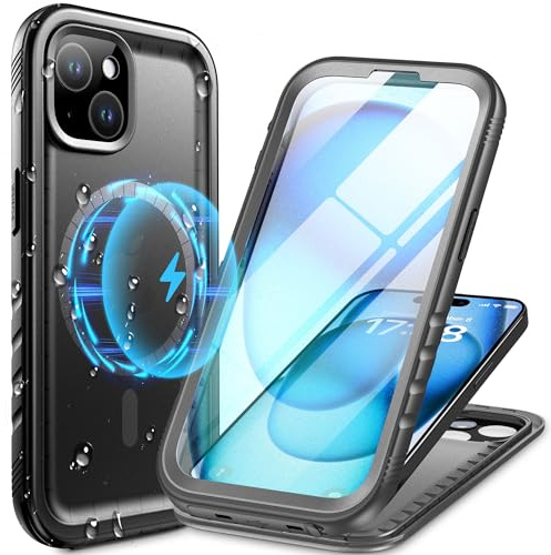 Cozycase Top 360 Vattentätt Stöttåligt Skal för iPhone 15 Magnetisk Fodral Kompatibel med MagSafe, Shockproof i Phone 15 Case med Full Skärm Skydd KameraskyddHårt Mobilskal