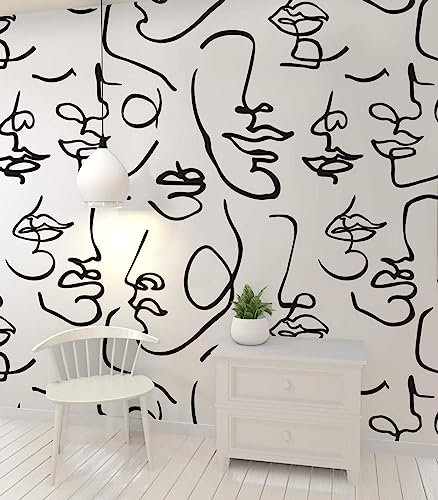 BELOKA Papier Peint Panoramique 3D Visage Abstrait Papier Peint 3D Intissé Moderne Décoration Murale