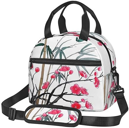 AdaNti Bamboo and Cherry Blossoms Tree Print Lunch Bag Waterproof Leakproof Insulated Lunch Boxes Cooler Tote Bags for Work Picnic Travel