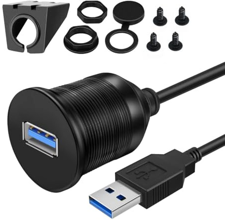 Keple Câble D'extension USB 3.0 Mâle Femelle Embarqué étanche 1M pour Voiture, Véhicule, Bateau, Camion, Vélo, Moto, Yacht, Tableau de Bord de Montage Encastré (1 Mètre)