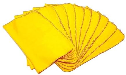 Yellow Dusters For Cleaning Cotton Duster Kitchen Soft Dusting Cloths For Clean Glass Motorbike Car Window Polishing Towel Traditional Household Rags Multi Purpose Cleaner Cloth 30 cm (Pack of 10)