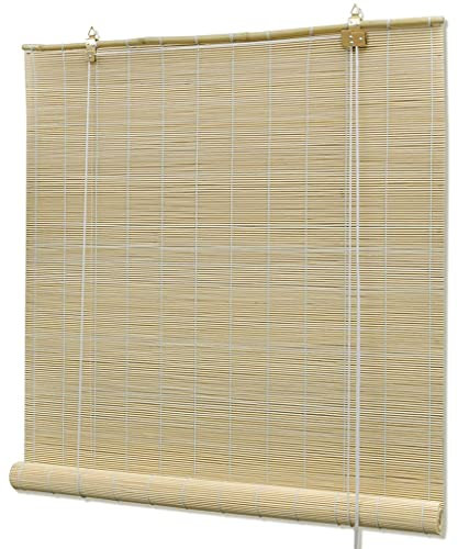 Bambus Rollo ohne Bohren, Raffrollo aus Bambus Sichtschutz Fenster Rollo Sonnenschutz Bambusrollo Jalousie für Türen & Fenster, Holzrollo 140x220 cm Natur