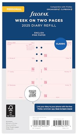 Filofax Terminplaner 2025, Woche auf 2 Seiten, Englisch, Rosa