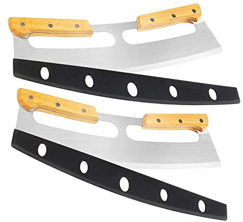 Pizzaschneider - 35cm Profi Pizzamesser Pizza Cutter Pizzaroller Pizza Wiegemesser aus Edelstahl mit Holzgriff und Schutzhülle, für Pizza, Flammkuchen (2 Stück)