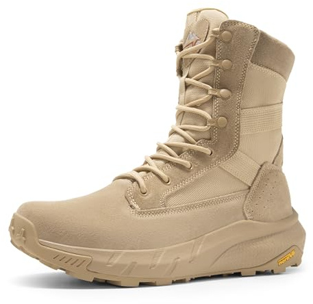 NORTIV 8 Men's Breathable Tactical Military Work Boots | Side Zipper Leather Lightweight Hiking Motorcycle Combat Boots 8 Inches Peakforce