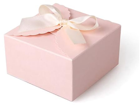 Wisafory 10 STK Geschenkbox Quadratisch Papier Schachtel SüßIgkeiten Karton Geschenk Boxen mit Deckel und Band Geschenkboxen für Gastgeschenk, Hochzeit, Geburtstag, Party 9 x 9 x 5 cm Rosa