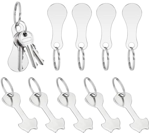 Keuyeo 10pcs Shopping Trolley Tokens Stainless Steel Shopping Cart Key Rings Portable Mini Trolley Release Token Keychain Pendant Decorations