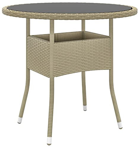 CIADAZ Gartentisch, Gartentisch, Terrassentisch, Esstisch Garten, Gartenesstische, Gartenmöbel, Außentisch, Ø80x75 cm Hartglas und Poly Rattan Beige