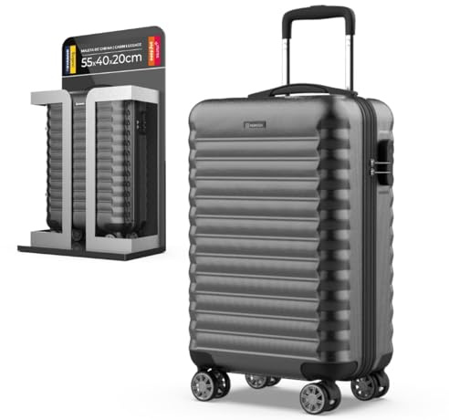 NUMADA - Maleta de Viaje Cabina 55x36x19cm (30L) Upfly XS con Cierre de Combinación y 4 Ruedas Dobles 360. Maleta de Mano Rígida Resistente, Ligera con Interior Compartimentado | Gris
