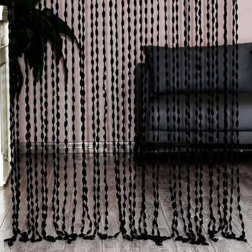 JNTFNE Perlen-Türvorhang, 100 x 200 cm, Perlenvorhang, Türschnurvorhänge für Tür, Boho, Hippie, hängende Terrasse, Quasten, Bildschirm, für Raumteiler, Fenster, Flur, Eingang, Wandschrank (schwarz)