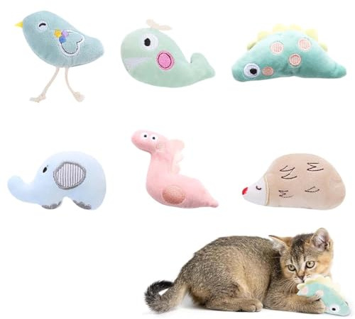 AUEFUDQ Jouets en Peluche à l'herbe à Chat 6pcs Jouets en Peluche à l'herbe à Chat, Jeux de Jouets Nettoyer Le Chaton Entraînement au Jeu Grignoter