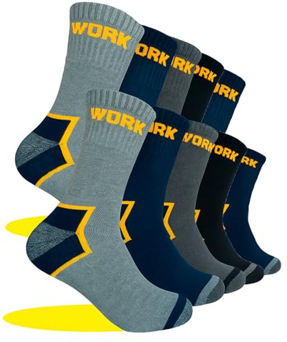 PS PROUTHS Calzini da lavoro uomo rinforzati, calzini con base imbottita per lunghe giornate, cotone con tacco e punta rinforzati, assortiti, calzini da lavoro interni morbidi e traspiranti., X5, 40