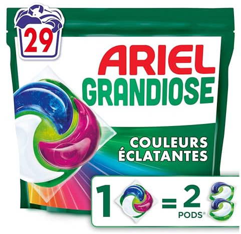 Ariel Pods Grandiose Couleurs Eclatantes, Lessive en Capsules, 29 Lavages, Idéal Pour Les Lessives Mixtes, Dissolution Rapide Même à Froid, Fabriqué en France