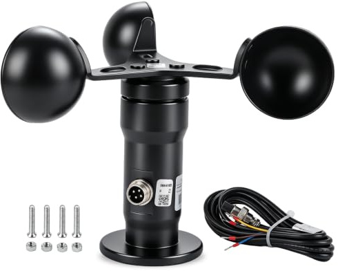 Wind Speed Detector Cup, 4-20mA Pulse Signal Output Wind Measuring Instrument Aluminum Alloy 3 Cups Anemometer Wind Speed Sensor