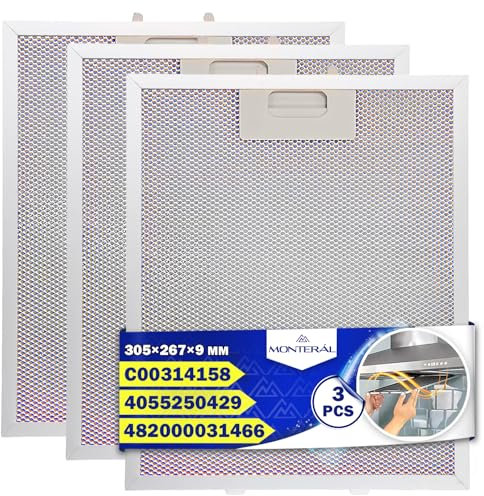 3 Piezas Filtro Campana Extractora Antigrasa de Aluminio para Campana Extractora 305x267x9 mm con Código Original 4055250429 482000031466 C00314158 para Elica para Whirlpool para Bauknecht - MONTERAL