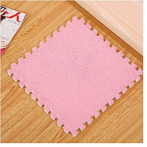KUANGGE 10 Stück ineinander greifende Teppichfliesen, Plüschschaummatten, Flauschige Flächenteppiche, Plüschteppich-Bodenfliesen-Puzzle-Spielmatte für Zuhause, Wohnzimmer, Schlafzimmer (Farbe: Rosa)