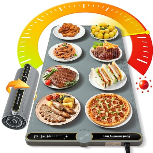 NAXBEY Warming Mat for Food extra large, Food Warmer Chafing Dishes for Buffet, 31.6x15 Foldable Food Warming Mats for Countertops, Sourdough Warmer, Tortilla Warmer, 9-Level Temp 6-Hour Timer