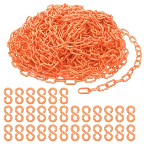 PATIKIL Absperrkette Kunststoff Kettenglieder, 140 Fuß Kunststoffkette, Orange Sicherheitsketten Große Warnkette für Warnsicherheit Menschenmengenkontrolle Warteschlangen Parkplätze Zäune