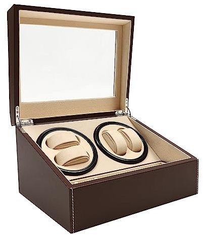 TAPMING Caja giratoria automática para relojes, relojes automáticos 4+6 relojes, caja de bobinadora automática de relojes, caja de almacenamiento para pantalla personal, decoración del hogar, marrón,