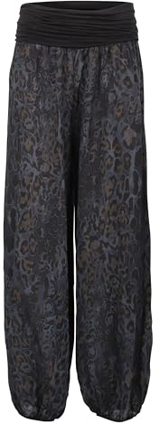 Malito - Damen Haremshose Leo Print - luftig leichte Pumphose - dünne Sommer Strandhose - Freizeithose Aladinhose zum Chillen 1484 - (Schwarz)