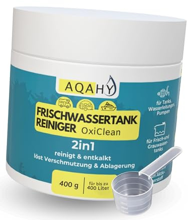 AQAHY Wassertank Reiniger Wohnmobil Oxi Clean - Frischwassertank Reiniger 2in1 reinigt und entkalkt – hochwirksamer Tankreiniger mit Aktivsauerstoff für Tank & Wasserleitung - Made in DE
