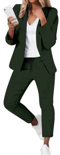Completo da donna in 2 pezzi, con blazer aperto sul davanti e pantaloni a matita, con risvolto a doppio petto, elegante set da donna per ufficio e lavoro | pantaloni blazer da lavoro per ospiti di