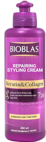 Bioblas Crème coiffante réparatrice - kératine et collagène pour des boucles définies, volume visible et soin intensif - 250 ml