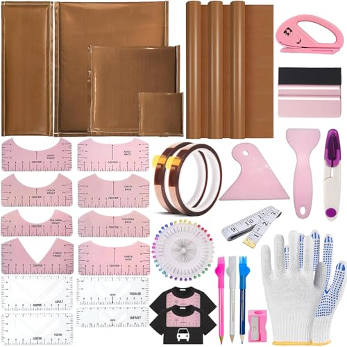 QUKLOGEN Wärme Presse Transfer Kissen Pad Set enthalten 4 Hitze Pressen Transfer Kissen Mat 3 Pack Teflon Blatt für Hitze Presse 2 Rollen Hitzebeständiges Klebeband 12 T Shirt Führung Regel
